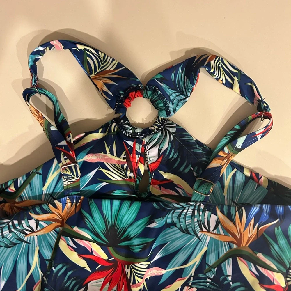 NWT Grace Karin Tropical Navy Blue Floral Women’s Tankini - Picture 4 of 8